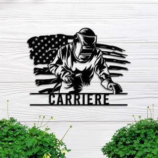 Custom Us Flag Ironworker Welding Metal Sign With Led Lights, Custom Welder Metal Name Sign, Ironworker Metal Wall Art, Welding Metal Wall Decor