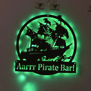 Custom Pirate Ship Metal Wall Art With Led Lights, Pirate Ship Metal Sign, Custom Ship Name Metal Sign, Nautical Beach House Metal Decor