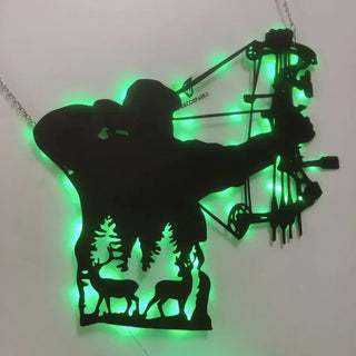 Compound Bow Hunter Monogram Metal Sign With Led Lights, Bow Hunting Metal Sign, Custom Bow Hunter Name Sign, Archery Metal Wall Decor