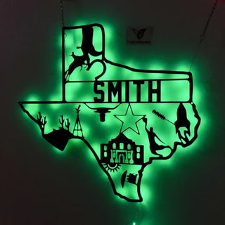 Custom Texas Metal Led Light Decor, Light Up Texas Sign, Texas Map Metal Wall Art, Personalized Family Name Sign, Texas State Metal Sign