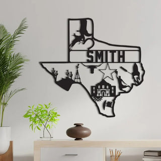 Custom Texas Metal Led Light Decor, Light Up Texas Sign, Texas Map Metal Wall Art, Personalized Family Name Sign, Texas State Metal Sign