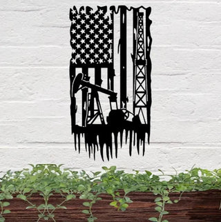 Oil Rig Flag Metal Wall Art Led Lights, Oil Field Metal Sign, Oil Rig Welcome Sign, Oil Derrick Flag Metal Wall Decor, Oilfield Custom Metal Sign