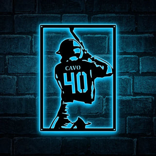 Custom Baseball Player Metal Wall Art Led Lights, Metal Baseball Sign, Personalized Player Name & Number Sign, Baseball Metal Wall Hangings