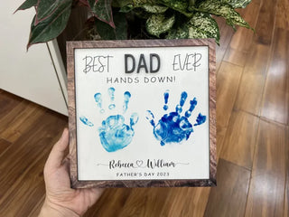 Best Papa Ever Hand Print Sign, Kids Hand Print Gift, Fathers Day Gift, Dad wooden plaque, DIY Handprint Sign, Gift For Dad, Grandpa Gift