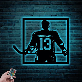 Custom Hockey Metal Sign Led Lights, Custom Name Hockey Sign, Ice Hockey Wall Decor, Ice Hockey Jersey Art, Hockey Decor, Hockey Gifts For Boys