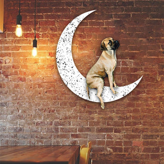 Dog Metal Sign English Mastiff Sit On The Moon Gift for Dog Lover Decorations