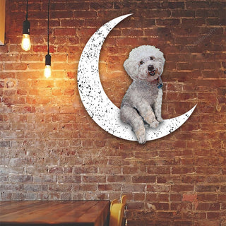 Dog Metal Sign Bichon Frise Sit On The Moon Dog Wall Sign Gift for Dog Lover Decorations