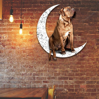 Dog Metal Sign Dogue de Bordeaux Sit On The Moon Gift for Dog Lover Decorations