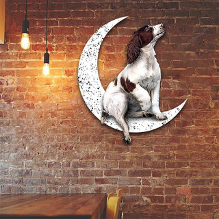 Dog Metal Sign English Springer Spaniel Sit On The Moon Gift for Dog Lover Decorations