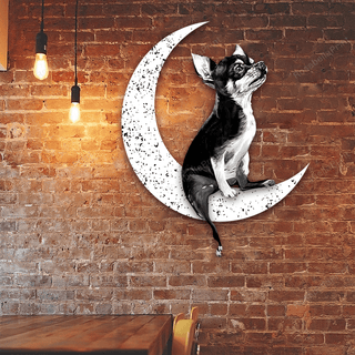 Dog Metal Sign Chihuahua Sit On The Moon Gift for Dog Lover Decorations