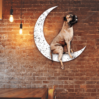 Dog Metal Sign Bullmastiff Sit On The Moon Dog Wall Sign Gift for Dog Lover Decorations