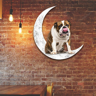 Dog Metal Sign English Bulldog 2 Sit On The Moon Gift for Dog Lover Decorations