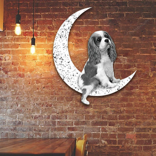 Dog Metal Sign Cavalier King Charles Spaniel Sit On The Moon Dog Wall Sign Gift for Dog Lover Decorations