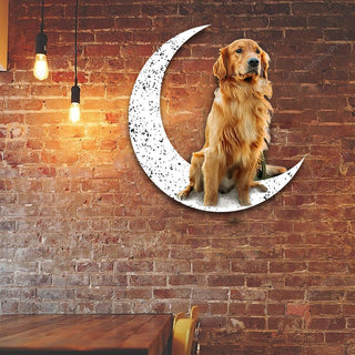 Dog Metal Sign Golden Retriever 2 Sit On The Moon Gift for Dog Lover Decorations