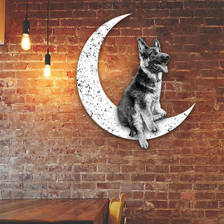 Dog Metal Sign German shepherd Sit On The Moon Gift for Dog Lover Decorations