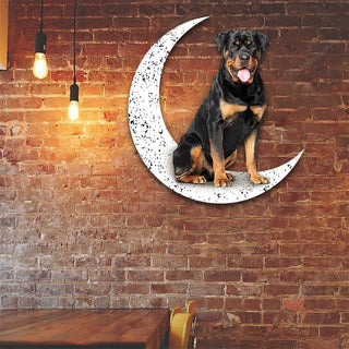 Dog Metal Sign Rottweiler 2 Sit On The Moon Gift for Dog Lover Decorations