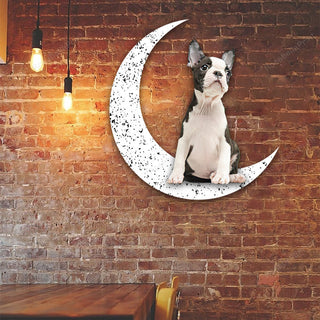 Dog Metal Sign Boston 2 Sit On The Moon Gift for Dog Lover Decorations