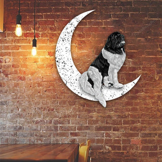 Dog Metal Sign Newfoundland Dog Sit On The Moon Gift for Dog Lover Decorations