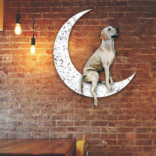 Dog Metal Sign Labrador Retriever Sit On The Moon Gift for Dog Lover Decorations