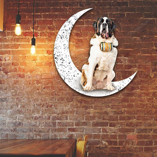 Dog Metal Sign St Bernard 2 Sit On The Moon Gift for Dog Lover Decorations