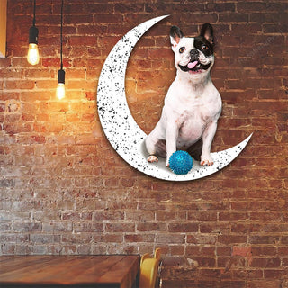 Dog Metal Sign French Bulldog 3 Sit On The Moon Gift for Dog Lover Decorations