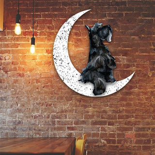 Dog Metal Sign Black Scottish Terrier Sit On The Moon Gift for Dog Lover Decorations