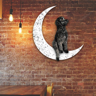 Dog Metal Sign Black Goldendoodle Sit On The Moon Dog Wall Sign Gift for Dog Lover Decorations