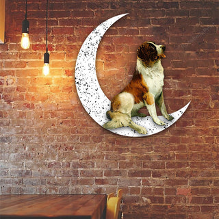 Dog Metal Sign St Bernard Sit On The Moon Gift for Dog Lover Decorations