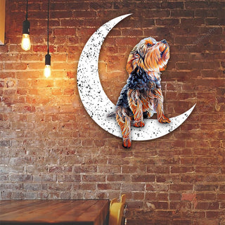 Dog Metal Sign Yorkshire Terrier Sit On The Moon Gift for Dog Lover Decorations