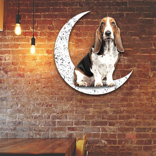 Dog Metal Sign Basset Hound 2 Sit On The Moon Gift for Dog Lover Decorations