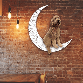 Dog Metal Sign Little Goldendoodle Sit On The Moon Gift for Dog Lover Decorations