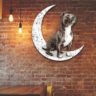 Dog Metal Sign Staffordshire Bull Terrier 1 Sit On The Moon Gift for Dog Lover Decorations