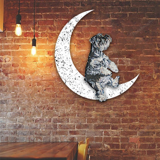 Dog Metal Sign Schnauzer Sit On The Moon Gift for Dog Lover Decorations