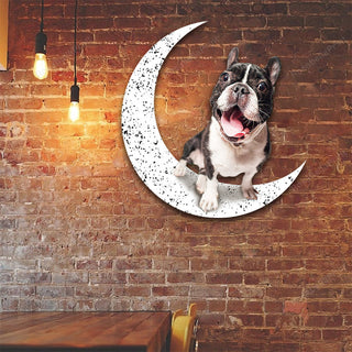 Dog Metal Sign French Bulldog 2 Sit On The Moon Gift for Dog Lover Decorations