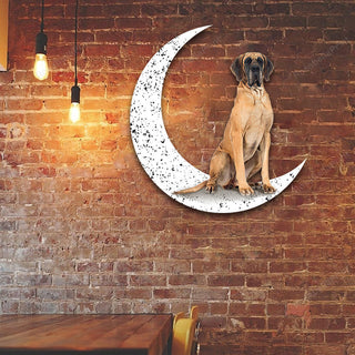 Dog Metal Sign Little Great Dane 2 Sit On The Moon Gift for Dog Lover Decorations