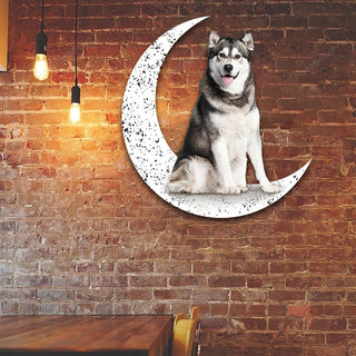 Dog Metal Sign Siberian Husky Sit On The Moon Gift for Dog Lover Decorations