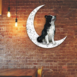 Dog Metal Sign Border Collie Sit On The Moon Dog Wall Sign Gift for Dog Lover Decorations