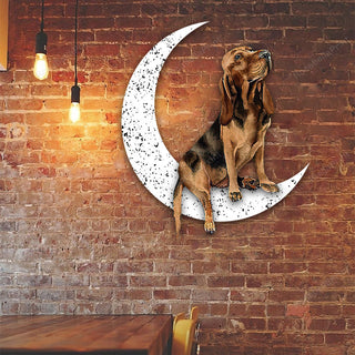 Dog Metal Sign Bloodhound Sit On The Moon Dog Wall Sign Gift for Dog Lover Decorations