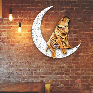 Dog Metal Sign Shar Pei Sit On The Moon Gift for Dog Lover Decorations