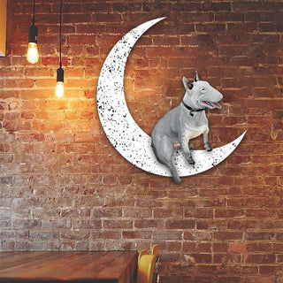 Dog Metal Sign Bull Terrier Sit On The Moon Dog Wall Sign Gift for Dog Lover Decorations