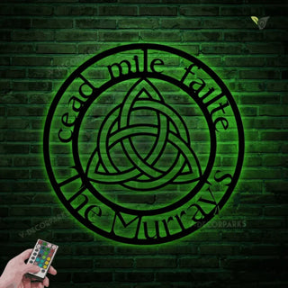 Trinity Cead Mile Failte Irish Celtic Knot Metal Wall Art With Rgb Led Lights, Celtic Trinity Knot Metal Wall Art