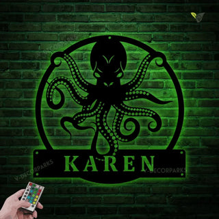 Personalized Octopus Metal Wall Art With Led Lights, Custom Octopus Metal Wall Art With Led Lights, Octopus Gifts Funny, Hobbie Gift, Animal Custom