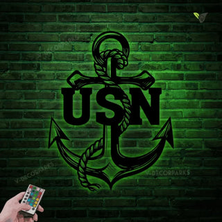 Usn Us Navy Anchor Veteran Metal Wall Art With Led Light