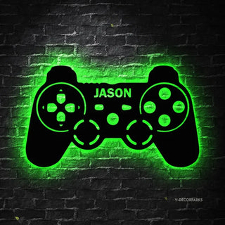 Custom Game Controller Metal Wall Art With Led Light, Personalized Gamer Name Metal Sign, Game Controller Metal Sign, Game Room Metal Wall Decor