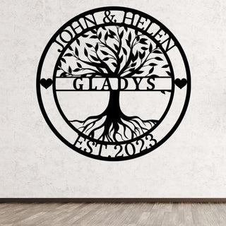 Personalized Tree Of Life Metal Sign, Housewarming Gift, Wedding Gift, Custom Metal Family Last Name Tree Sign, Metal Wall Art, Front Door Decor