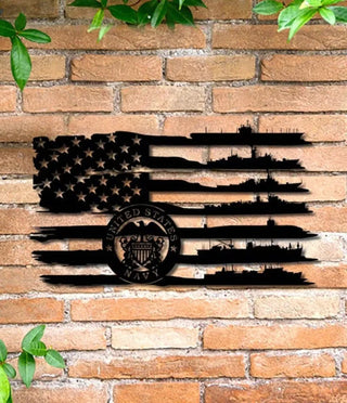 Us Flag Navy Ships Sign, American Flag Navy Ship Metal Wall Decor, Navy Memorabilia Wall Art, Gift For Navy Veterans, Usn Father's Day Gift