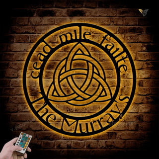 Trinity Cead Mile Failte Irish Celtic Knot Metal Wall Art With Rgb Led Lights, Celtic Trinity Knot Metal Wall Art