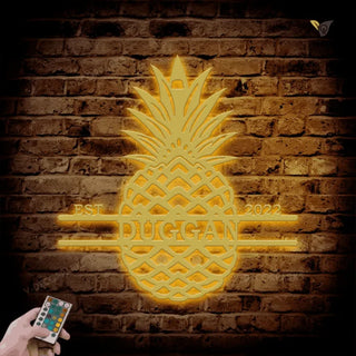 Pineapple Split Name Sign, Metal Wall Art With Led Lights, Metal Wall Art, Metal House Sign