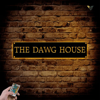 Custom Dawg House Metal Wall Art With Led Light, Metal House Sign With Led