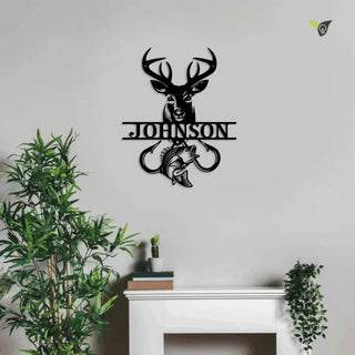 Deer Fish Hook Personalized Monogram Metal Wall Decor, Metal Wall Art With Led Lights, Metal Wall Art, Metal House Sign